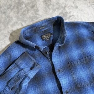 Pendleton Shirt Men Large Blue Mason Plaid Flannel Button Down Cotton Outdoors